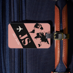 Elegant & Modern Dusty Rose Aeroplane Travel Luggage Tag