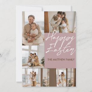 elegant Modern Easter, family five photo collage Holiday Card