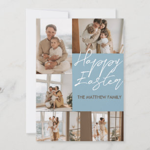 elegant Modern Easter, family five photo collage Holiday Card