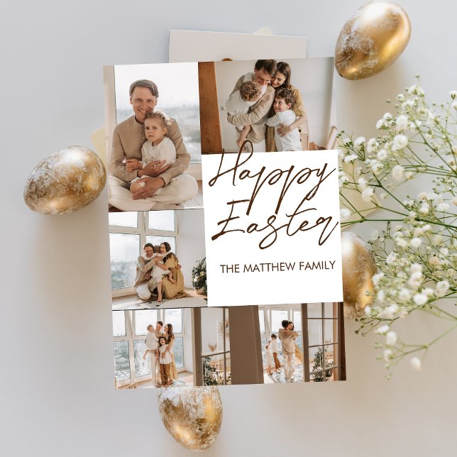 elegant Modern Easter, family five photo collage Holiday Card (Creator Uploaded)