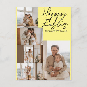 elegant Modern Easter, family five photo collage Holiday Postcard