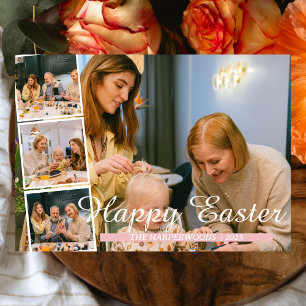 elegant Modern Easter, family Four photo collage Holiday Card