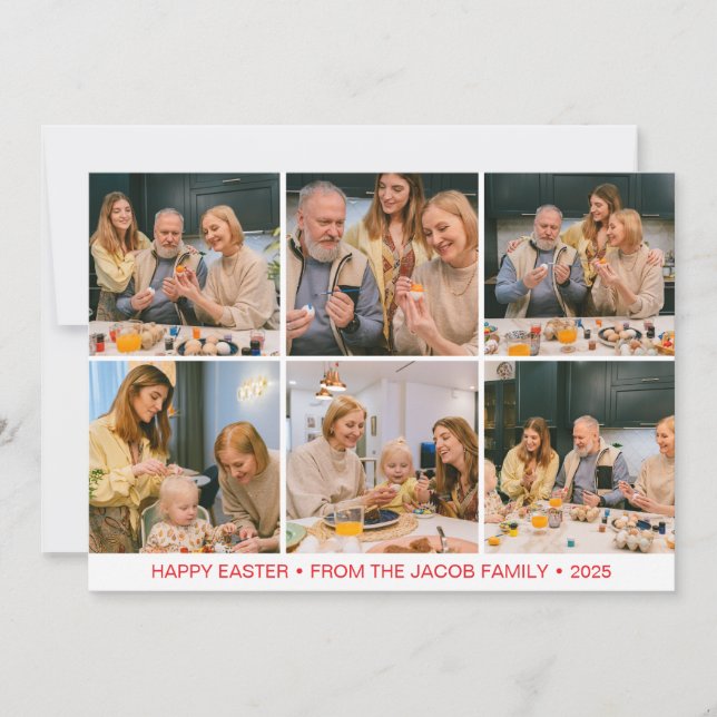 elegant Modern Easter, family Six photo collage Holiday Card (Front)