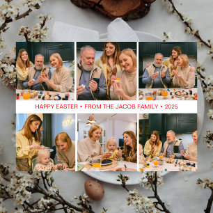 elegant Modern Easter, family Six photo collage Holiday Card