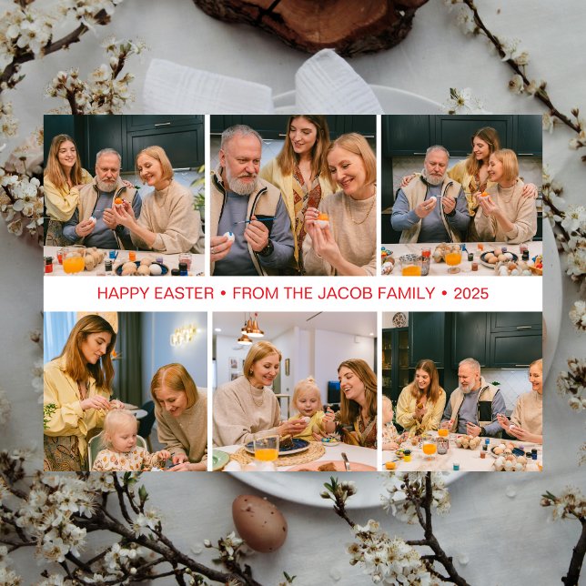 elegant Modern Easter, family Six photo collage Holiday Card (Creator Uploaded)