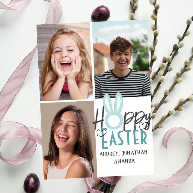 elegant modern Easter, family three photo collage Card (Creator Uploaded)