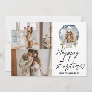 elegant modern Easter, family three photo collage Holiday Card