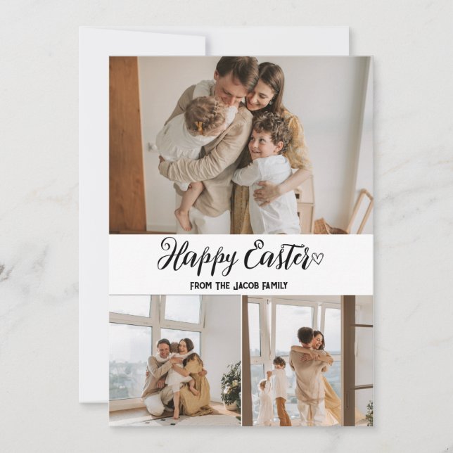 elegant modern Easter, family three photo collage Holiday Card (Front)