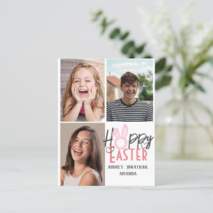 elegant modern Easter, family three photo collage Holiday Postcard