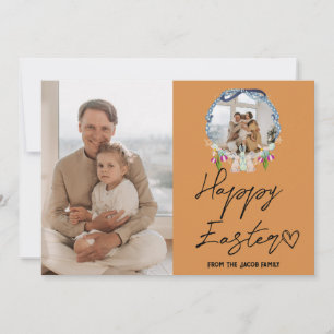 elegant modern Easter, family two photo collage Holiday Card
