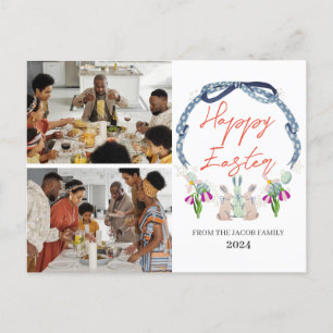 elegant modern Easter family two photo Holiday Postcard