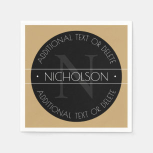 Elegant Modern Editable Monogram Black White Gold Napkin