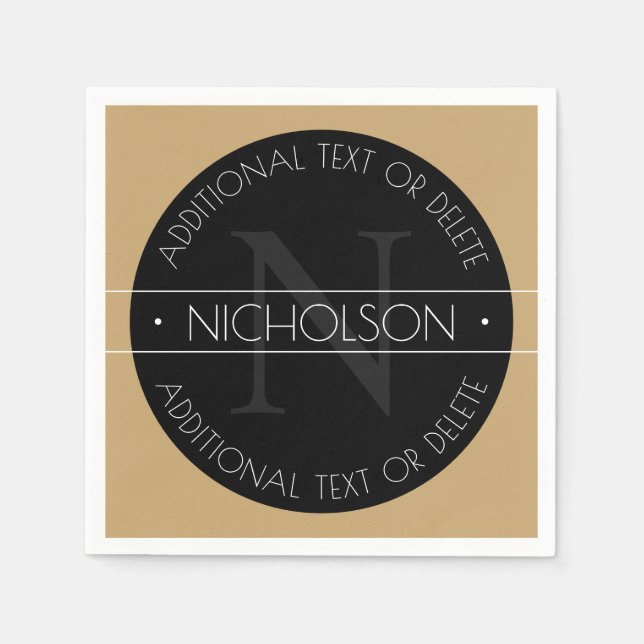 Elegant Modern Editable Monogram Black White Gold Napkin (Front)