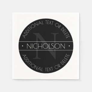 Elegant Modern Editable Monogram Black & White Napkin