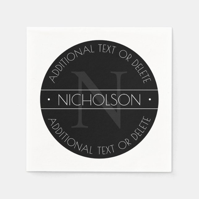 Elegant Modern Editable Monogram Black & White Napkin (Front)