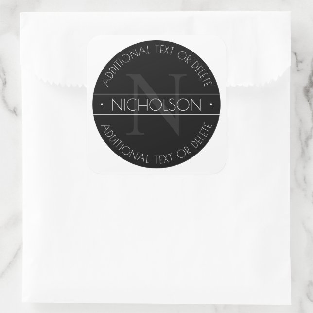 Elegant Modern Editable Monogram Black & White Square Sticker (Bag)