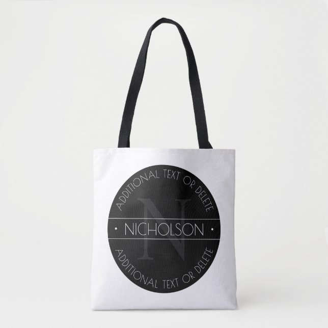 Elegant Modern Editable Monogram Black & White Tote Bag (Front)