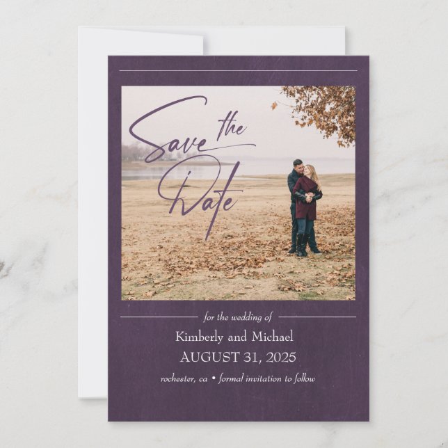 Elegant Modern Eggplant Purple Save the Date Photo (Front)