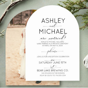 Elegant Modern Elopement Script Photo Reception Invitation