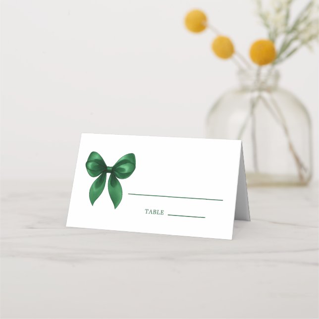 Elegant Modern Emerald Green Coquette Bow Place Card (Front)