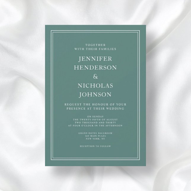 Elegant Modern Emerald Green Wedding  Invitation (Front / Formal Classic Emerald Green Wedding Invitation)