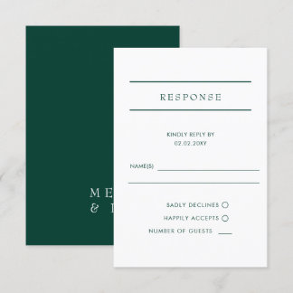 Elegant Modern Emerald Green Wedding  RSVP Card