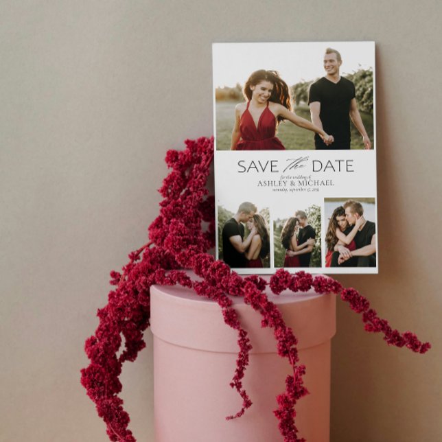 Elegant Modern Engagement 4 Photo QR Code Save The Date (Set the Date! Elegant Wedding Save-the-Date 💌💍 [Personalize & Send])