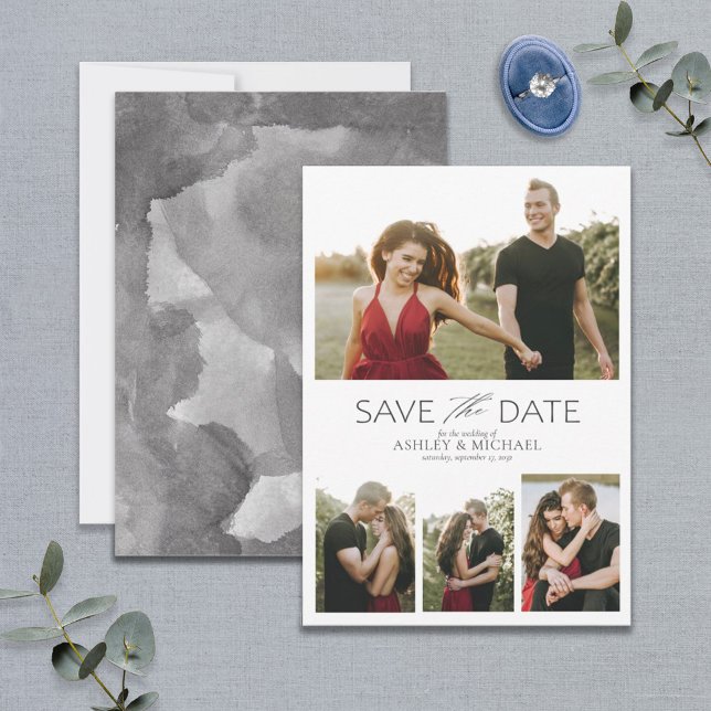 Elegant Modern Engagement 4 Photo Save the Date (Creator Uploaded)