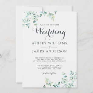 Elegant Modern Eucalyptus Foliage Wedding Invitation