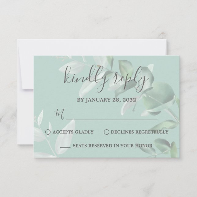 Elegant modern eucalyptus greenery classy wedding  RSVP card (Front)