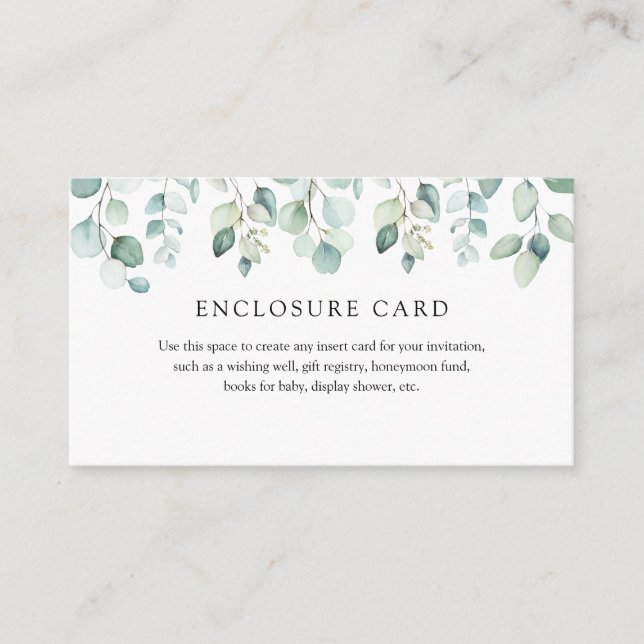 Elegant Modern Eucalyptus Greenery Enclosure Card (Front)