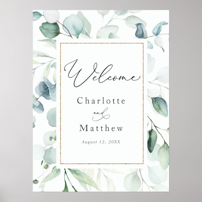 Elegant Modern Eucalyptus Greenery Wedding Welcome Poster (Front)