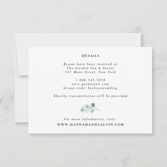 Elegant Modern Eucalyptus Wedding Details Card (Front)