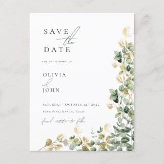Elegant Modern Eucalyptus Wedding Save the Date Announcement Postcard