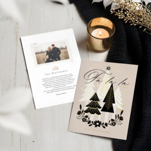 Elegant Modern Fa La La Photo Evergreen Christmas  Foil Holiday Card