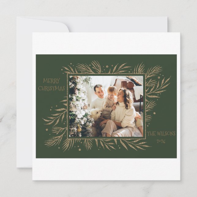 Elegant Modern Fa La La Photo Evergreen Christmas Holiday Card (Front)
