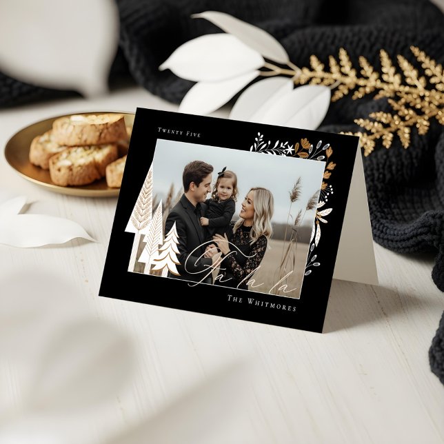 Elegant Modern Fa La La Photo Evergreen Christmas  Holiday Card (Elegant Modern Fa La La Photo Evergreen Christmas Holiday Card)