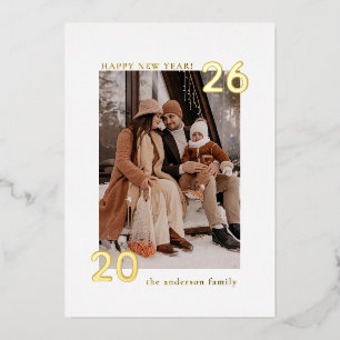 Elegant Modern Family Happy New Year 1 Photo Foil Holiday Card