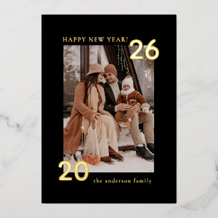 Elegant Modern Family Happy New Year 1 Photo Foil Holiday Card