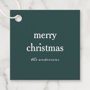 Elegant & Modern Family Name Christmas Green Favour Tags