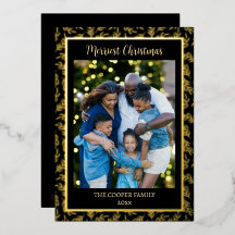 Elegant Modern Family Photo Christmas Black & Gold