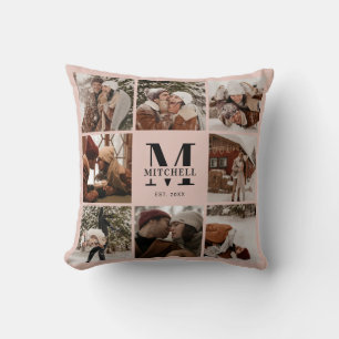 Elegant Modern Family Photo Collage   Blush Pink Cushion