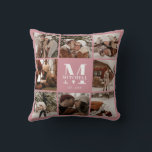 Elegant Modern Family Photo Collage Blush Pink Cushion<br><div class="desc">This 8 Photo Collage Modern Family Personalised Throw Pillow is the perfect way to turn your favourite family photos into a cute and trendy keepsake. With a simple, modern design and elegant Monogram, it's fully customisable to fit your style. Ideal for gifting on Mother’s Day, Father’s Day, birthdays, Christmas, anniversary...</div>