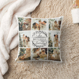 Elegant Modern Family Photo Collage Monogram Gift Cushion
