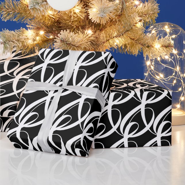 Elegant, Modern, Fancy Black and White Wedding Wrapping Paper (Holidays)