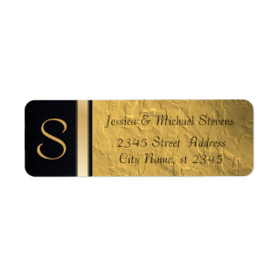Elegant modern faux gold / black monogram wedding return address label