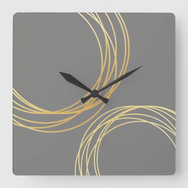 elegant modern faux gold geometric circles square wall clock (Front)