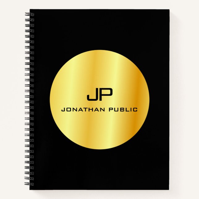 Elegant Modern Faux Gold Monogram Template Notebook (Front)