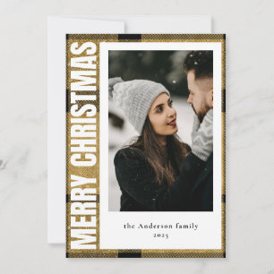 Elegant Modern Faux Gold Plaid 1 Photo Christmas Holiday Card