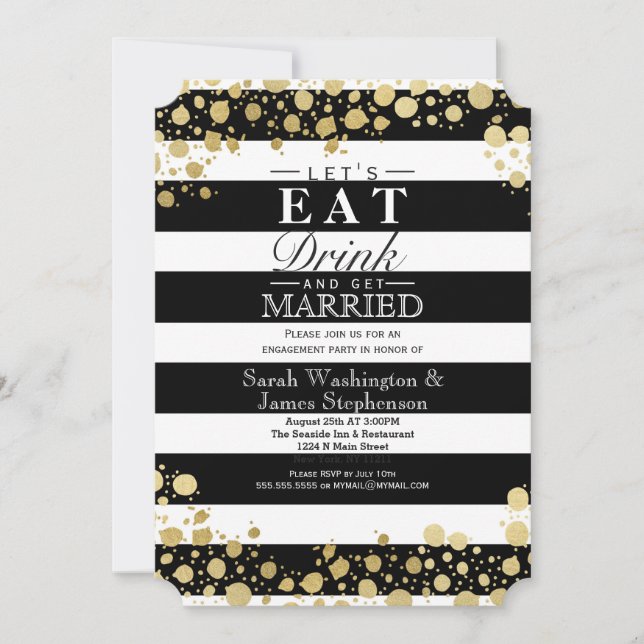 Elegant Modern Faux Gold Splatters and Stripes Invitation (Front)